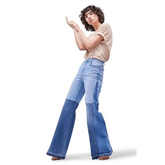 Lee Vintage ModernHigh Rise Flare Jeans Womens 30 Medium Wash Release Hem Pieced - Picture 2 of 8